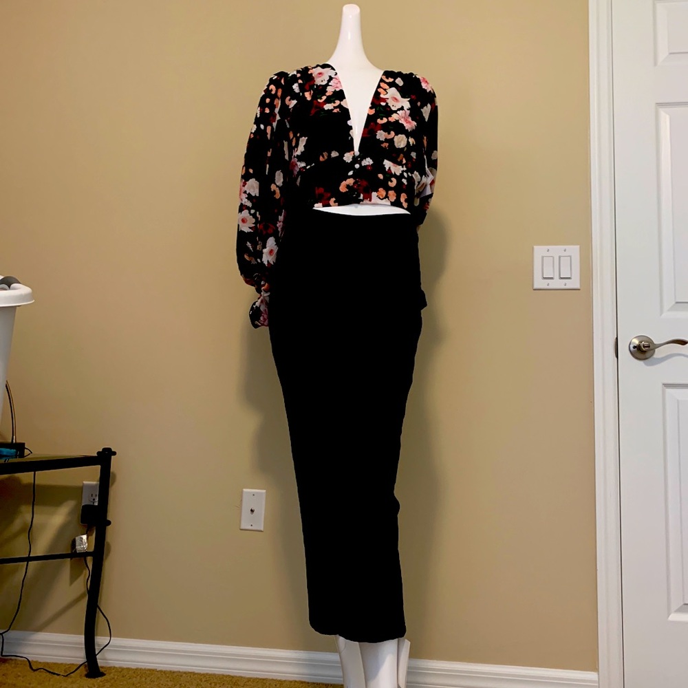 For Love & Lemons Brocade Crop M HIGH WAIST WIDE LEG ANKLE FLAT FRONT PANT NWT